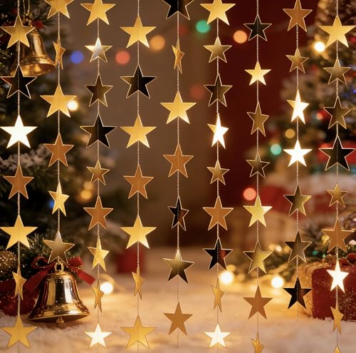 Gold Star Garland Banner Set - 7 Pack, 91.8 ft Double-Sided Streamers for Parties