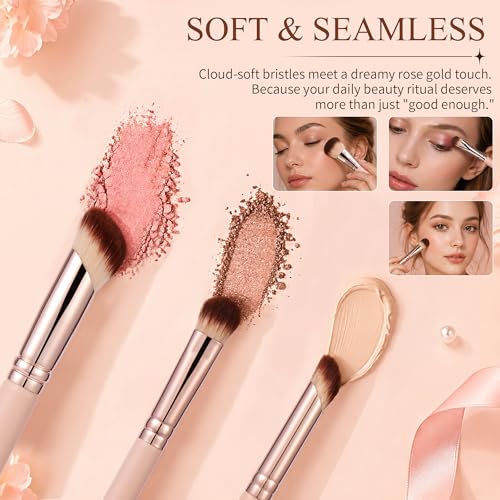 AILNSX 3-Piece Makeup Brush Set - Pink Synthetic Face Brushes for Foundation & Concealer