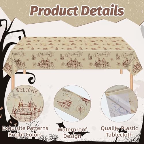 SpinLaLa Wizard Party Tablecloths - 3-Pack 54 x 108 Inch Magic Castle