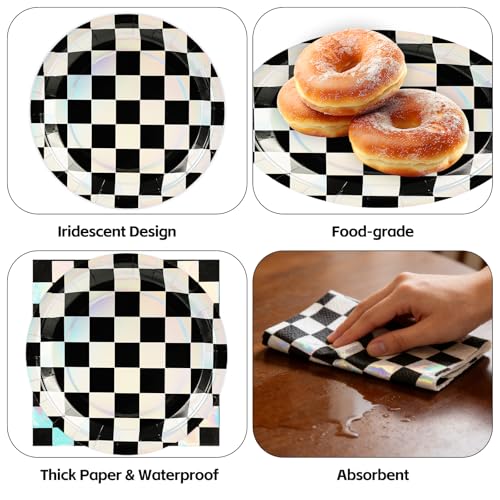 Checkered Race Car Party Plates and Napkins Set - 50 Piece Disposable Kit