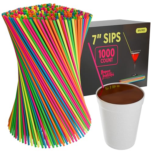 7 Inch Tall Neon Coffee Stirrers & Sip Straws - 1,000 Count
