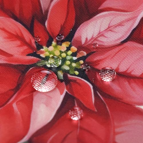 Waterproof Christmas Tablecloth - Red Holly & Tree Design, 60x60 Inch Round - Christmas Holiday Decor