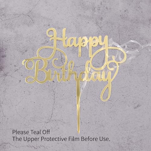 6-Pack Gold Happy Birthday Cake Toppers - Acrylic Decorations
