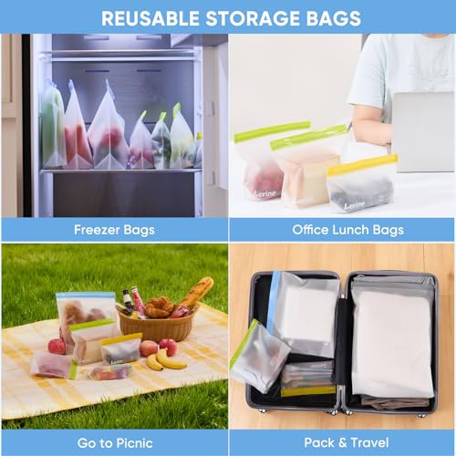 Lerine 10-Pack Stand-Up Reusable Freezer Bags - Leakproof Food Storage Set