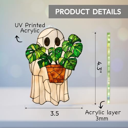 Ghost Plant Stained Glass Suncatcher - Acrylic Halloween Hanging Ornament