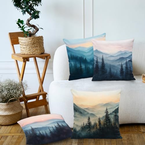 Misty Forest Throw Pillow Covers Set of 4 - 18x18 Inch Polyester
