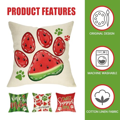 Summer Watermelon Throw Pillow Covers Set of 4 - 16x16 Decorative Cushions