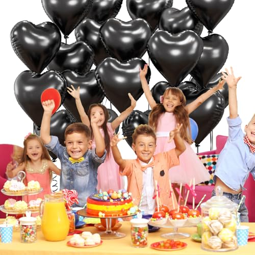 18-Inch Black Heart Foil Balloons - 20pcs Mylar Party Decor