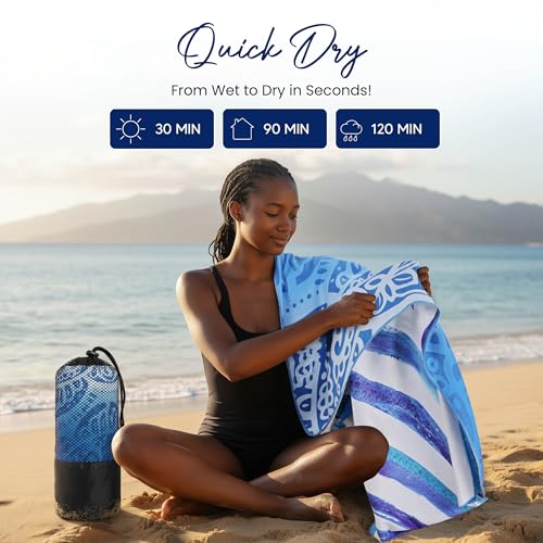 Utopia Towels Microfiber Beach Towel, Pacific Bloom, 32x71 Inch Sand-Free