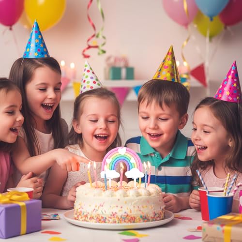 Pastel Rainbow Cake Topper for Birthday Parties - Soft Pottery Decoration