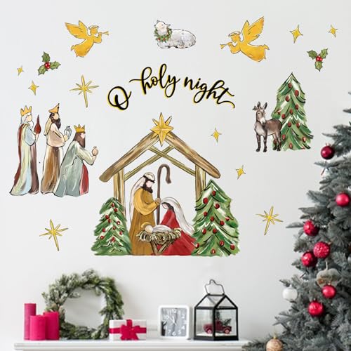 Nativity Christmas Wall Decals - Religious Holiday Stickers for Home & Retail
