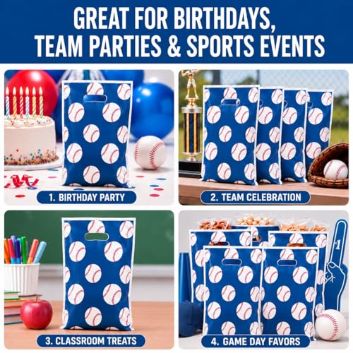 Baseball Goodie Bags - 50 Pack Treat Bags with Handles for Parties