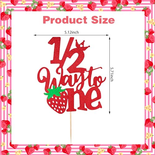 Red Glitter Strawberry Half Birthday Cake Topper | 1/2 Way to One