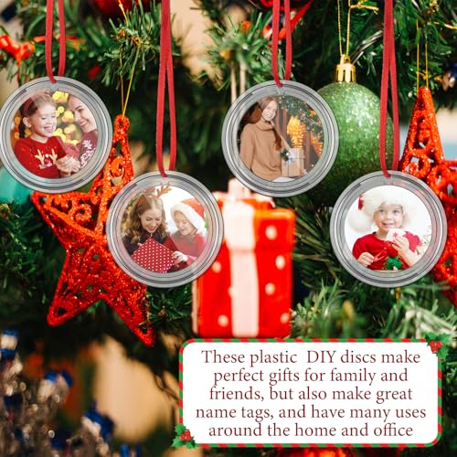 Christmas Photo Ornaments Set - 24 Clear Round Decorations 2.75 Inch with String