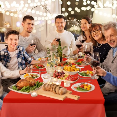 Red Disposable Rectangular Tablecloth 54 x 108 Inch for Party Celebrations - 3 Pack