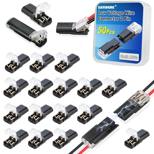 50Pcs 2-Pin Double Wire Plug-In Connectors for LED Strips, No-Strip Quick Connect Terminals