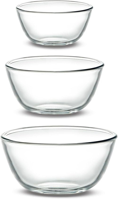 Borosilicate Glass Bowls Set by [Brand Name] - Sturdy, Stackable & Safe for Oven, Microwave, Dishwasher | 17, 27, 37 oz (Set of 3)