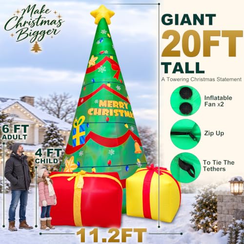 20 FT Giant Inflatable Christmas Tree with Rotating Lights for Outdoor Yard Decor