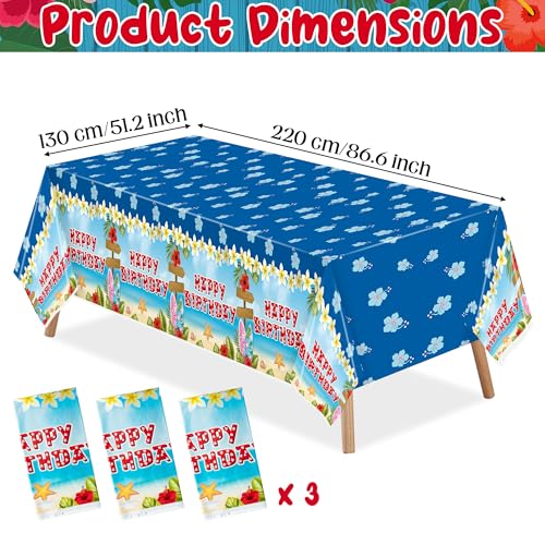 Hawaiian Luau Tablecloth Set - 3 Waterproof Disposable Covers 51" x 87"