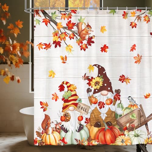 Waterproof Pumpkin Gnome Shower Curtain - 72x72 inch Polyester
