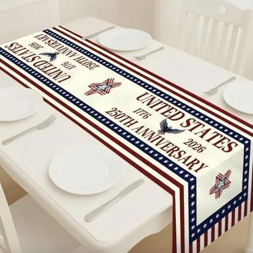 Patriotic Table Runner for 4th of July | 72 x 13 Inch Linen Decor