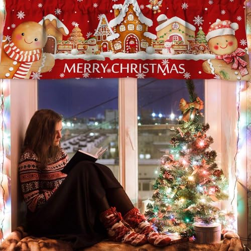 Christmas Gingerbread Man Valance for Windows 52x18 Inch Kitchen Bedroom Decor