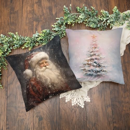 Christmas Pillow Cover 18x18 – Vintage Santa in Snowstorm (Black)