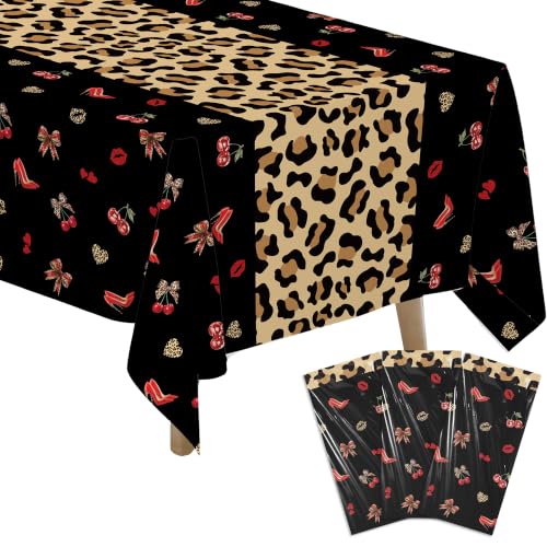 Cheetah Print Cherry Birthday Tablecloths - 3 Pack, 86x55in