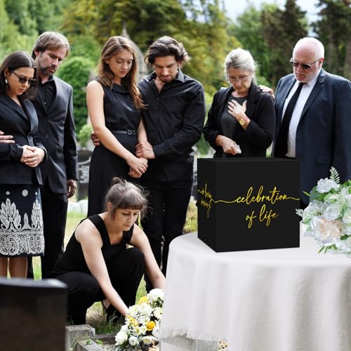 QISOLIY Black & Gold Celebration of Life Memory Card Box for Memorials