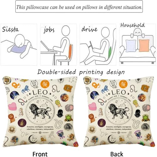 Leo Zodiac Throw Pillow Cover 18x18, Astrology Gift for Women
