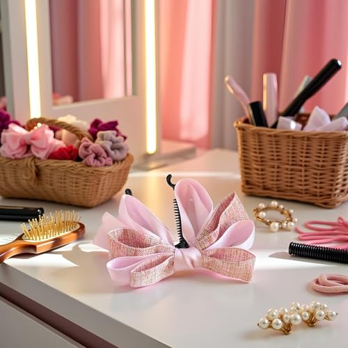Pink Bow Banana Clip Vertical Ponytail Hair Claw Barrette for Women