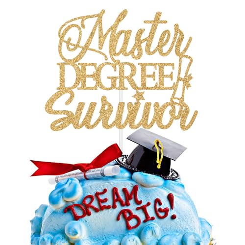 Master Degree Survivor Cake Topper Gold Glitter Class of 2026