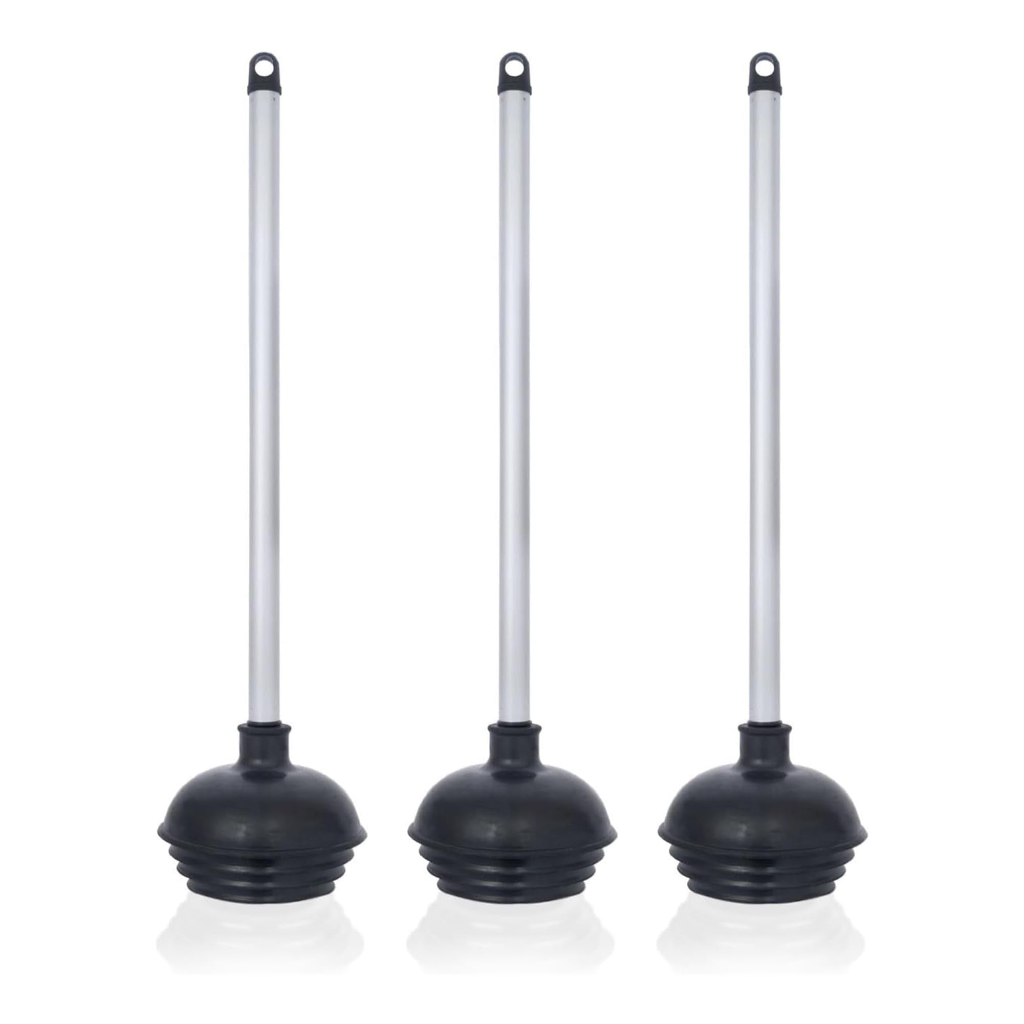 NEIKO 60180A Toilet Plungers, 3 Pack, Patented All-Angle Design, Heavy Duty, Aluminum Handle, Residential, Commercial, and Industrial Building Sanitation Use