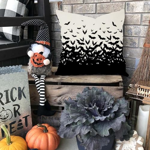 Black Bat Halloween Pillow Covers 18x18, Set of 2 Spooky Farmhouse Decor