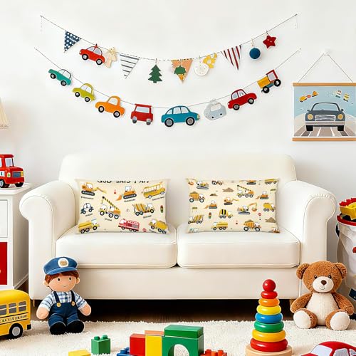 Set of 2 Kid Construction Themed Throw Pillow Covers - 13x18