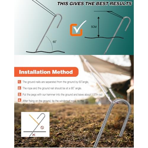 12 Inch Rebar Stakes, 8 Pack Ground Stakes J Hook Tent Stakes Heavy Duty Galvanized Anti-Rust for Camping, Garden Decorations, Drip Tubing, Artificial Turf