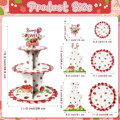 Haooryx Strawberry Cupcake Stand 3-Tier Red Plaid Party Decor - Variation: Strawberry/1