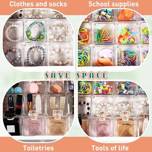Tioncy 8 Pcs Stackable Clear Drawer Organizer Bins, 3x3x2 Inch Small Trays
