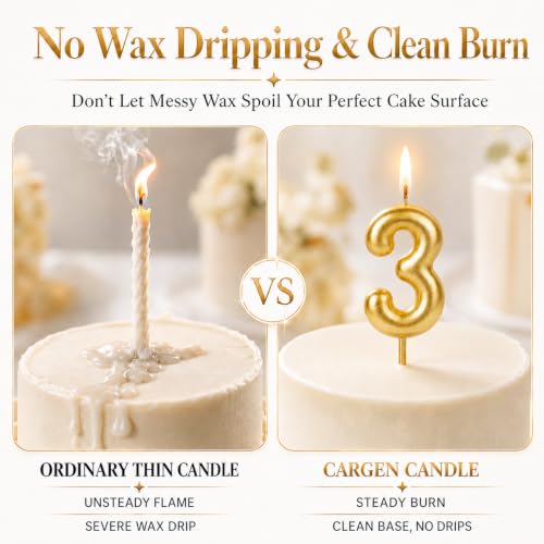 CARGEN Gold 3D Birthday Number Candle for Mini Cakes | Chubby Design