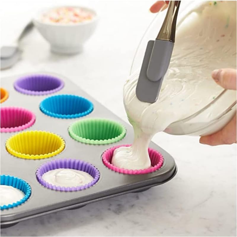 Skiennix Silicone Baking Cups - Reusable Non-Stick Cupcake Liners | 12 Pieces in Vibrant Colors