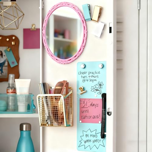 Magnetic Locker Mirror 6x8" - Pink Glass Mirror for Girls