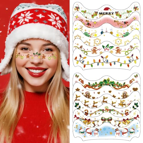 Christmas Face Makeup Patches 12 Pairs Temporary Tattoo Eyeliner Stickers