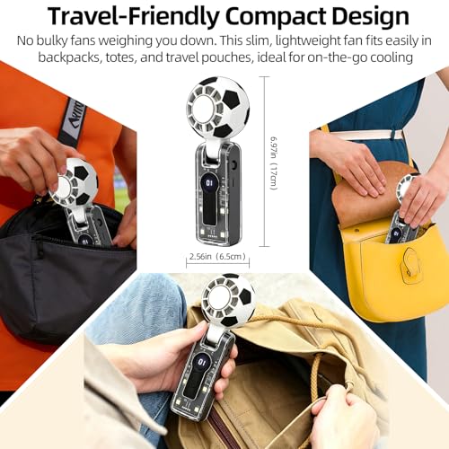 DooYard Soccer Ball Portable Handheld Fan, 5-Speed Rechargeable Fan - Black
