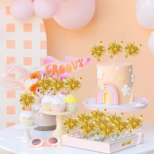 30 Pack Gold Foil Frill Cupcake Toppers for Birthday Parties