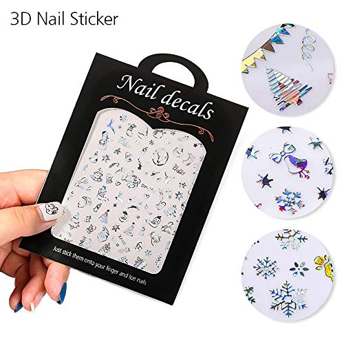 Christmas Nail Stickers - 8 Sheets 3D Holographic Winter Decals