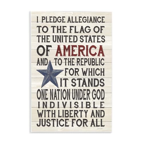 Stupell Industries Pledge of Allegiance Stars and Stripes Americana Rustic Wood Look Sign Wall Plaque, 12 x 18, Multi-Color