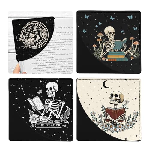 Skull Leather Corner Bookmarks 4 Pcs Gothic Page Markers for Books