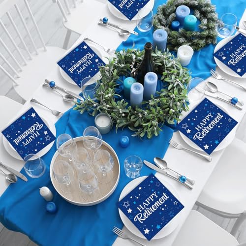 50 Pack Blue & Silver Retirement Napkins - Farewell Party Supplies