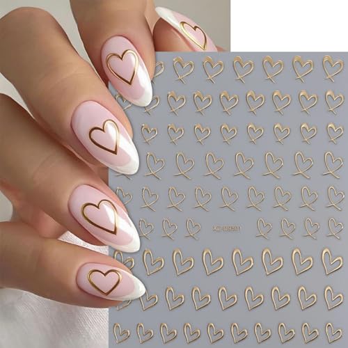 GUAACCB 8-Sheet 3D Heart Nail Stickers Self-Adhesive Love Decals