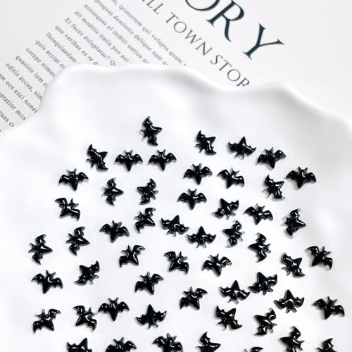 Black Halloween Bat Nail Charms 3D Resin Rhinestones 200pcs